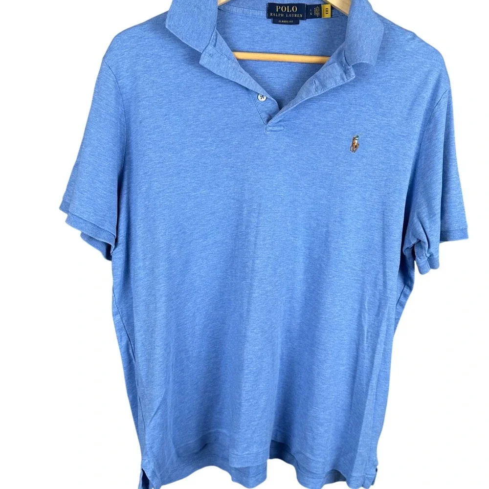 Polo Ralph Lauren Mens Large Blue Heather Classic Fit Short Sleeve Polo Shirt